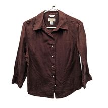 Talbots Irish Linen Womens Button Up Shirt Collared Lightweight Brown Si... - $99.99