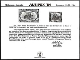 USPS PS52 Souvenir Card, Ausipex'84, US 10 cent & Australia 1 penny stamps, 1984 - $5.22