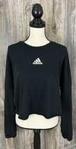 Adidas Cropped Sweatshirt Women&#39;s Size XL Black With Spell-Out On Back - $12.83