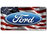 Ford Blue Logo Inspired Art on US Flag FLAT Aluminum Novelty License Tag... - £14.34 GBP