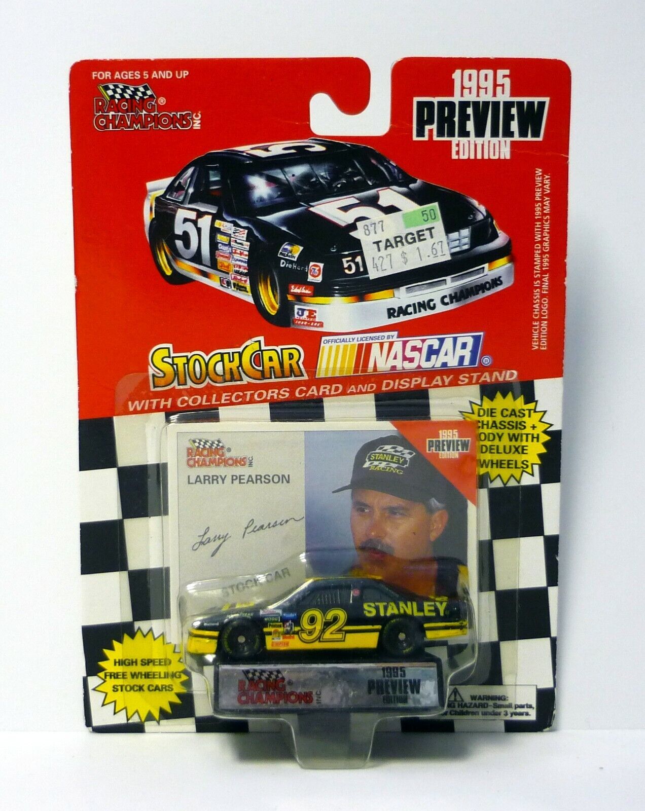 Racing Champions Larry Pearson #92 NASCAR Stock Car Black Die-Cast Car 1994 - $5.93