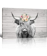 Scottish Highland Cow Headband Floral Bouquet Canvas Wall Decor Rustic (... - £15.17 GBP