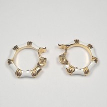 Monet Gold Tone White Enamel Hoop Clip-On Earrings Vintage Signed Simple Classic - £11.02 GBP