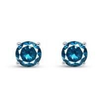 1 CT Rond Bleu Simulé Boucles Oreilles Diamant 14K Plaqué or Blanc Vis Arrière - £112.89 GBP