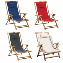 Outdoor Garden Yard Patio Bamboo Deck Chair Seat With Pillows Cushion Ch... - £109.20 GBP+