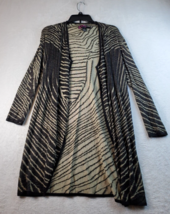 Peck &amp; Peck Cardigan Women Small Beige Black Stripe Rayon Long Sleeve Open Front - £15.45 GBP