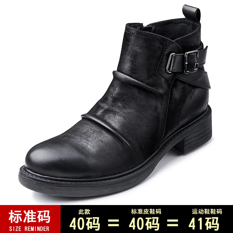 Mens Chelsea Boots autumn winter British retro men shoes all-match hide high top - £200.91 GBP