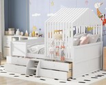Full Size House Bed For Kids, Low Loft Bed Frame With 4 Storage Drawers ... - $657.99
