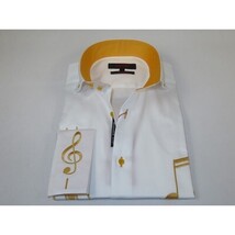 Mens AXXESS Musician Singer Cotton Shirt Turkey Musical Notes 724-23 White Gold image 3