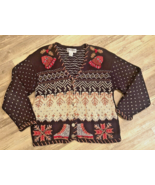 Vtg Nordic Fair Isle Button Up  Knit Cardigan Sweater Skates Size Petite... - $19.91