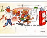 Comic Family Road Trip Pit Stop Gas Station Pee Joke UNP Chrome Postcard... - $3.51
