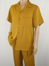 Men 2pc Walking Leisure Suit Short Sleeves By DREAMS 255-27 Solid Mustard image 6