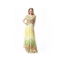 Plus Size Floral Maxi   Short Sleeve Floor Length Pleated Maxi Yellow with linin - £44.67 GBP