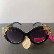 New Betsey Johnson Black Jeweled Garden Party Oversized Floral Sunglasses - £23.12 GBP