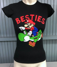 Besties Super Mario Yoshi Small / Medium Girly Black T-Shirt  - $11.91