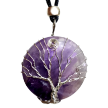 Amethyst Pendant Tree of Life Gemstone Moon Necklace Spiral Goddess Jewellery - £7.96 GBP