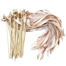 50 Pack Ribbon Fairy Wands Wedding Streamers With Bells, Silk Fairy Stick Wand P - £45.83 GBP