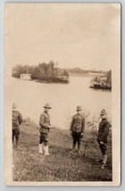 Saute Ste Marie MI Soldiers Pose Along St Maries River Real Photo Postcard T22 - £14.12 GBP