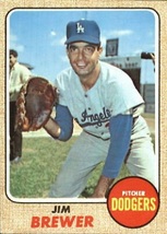 1968 Topps Jim Brewer, Los Angeles Dodgers, Baseball Sports Card #298, Christmas - £7.12 GBP