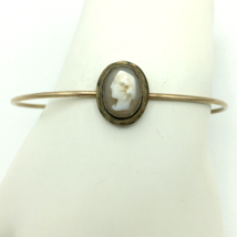 LEFT-FACING shell cameo expandable bangle bracelet - vintage gold-plate ... - $35.00