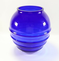 Vintage Round Blue Cobalt ALICJA Made in Poland Tiered Round Oval Art Glass Vase - $45.43