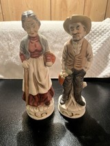 Vintage Porcelain Figurines Old Man Farmer  Leaning On Stump And Wife W/... - £13.76 GBP