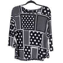Allison Daley Shirt Petite L Womens Black White Polka Dot Squares Long S... - $19.66