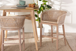 Jerilyn Antique White Washed Rattan and Mahogany Wood Counter Stool - $238.00