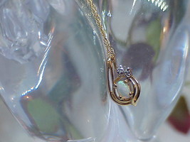 14k Fire Opal Oval Diamond Pendant Necklace Yellow Gold 18&quot; 1.9G New Tag... - £268.03 GBP