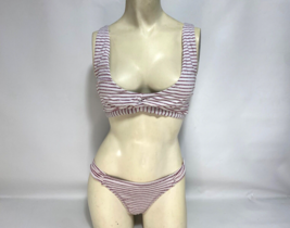 Quint Soul Womens Bikini Medium Stripe Burgundy White Pull On Lined Beach Pool - £12.66 GBP