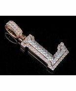 2.00 Ct Round Diamond 3D L Initial Letter Charm Pendant 14K Pink Gold Pl... - $229.48 CAD