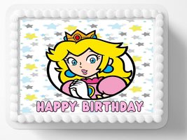 Video Gamer Princess Peach Kids Party Happy Birthday Edible Image Cake Topper Ed - £13.13 GBP