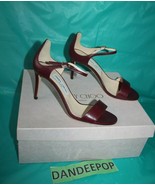 Jimmy Choo London Dark Shiraz Red Leather Sandals Women&#39;s 37 6.5 Moxy 85 - £252.91 GBP