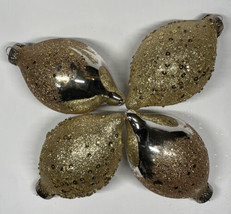 Teardrop Christmas Ornaments Gold/Silver Sequins Glitter Glass 4.5&quot; Lot ... - £12.39 GBP