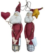 Seasons of Cannon Falls Christmas Ornaments Vintage Craft Plush Skinny Santas 2p - £13.20 GBP