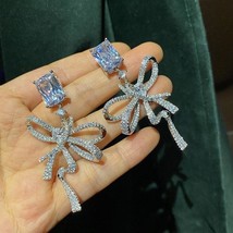 Silver Crystal bow earrings | Crystal Ribbon earrings | Crystal Clear Big Knot E - £41.78 GBP