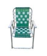 Vintage Aluminum Folding Webbed Lawn Chair Green and White Outdoor Chair... - $645.30 MXN