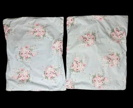 Simply Shabby Chic Pillow Shams Set of 2 Standard Rose Bouquet Blue Pink Roses - £18.90 GBP