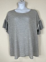 Terra &amp; Sky Womens Plus Size 2X Gray Stripe Knit Top Short Ruffle Sleeve - £10.10 GBP