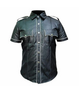 MENS REAL LEATHER Black Police Military Style Shirt GAY BLUF ALL SIZE ho... - £79.66 GBP