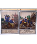 Pair of 19C - 20C antique Dutch stained glass reverse painting Mason n C... - £213.88 GBP