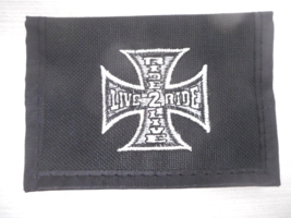 Tri-Fold Wallet Billfold Live 2 Ride Ride 2 Live Embroidery Cross Metal Chain - £12.13 GBP