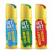 Set Wet Deodorant Spray Perfume 150ml Cool Charm and Mischief Avatar Set Of 3 Pc - £21.71 GBP