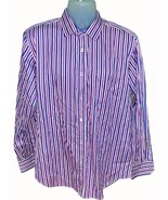 Bugatchi Mens Cotton Classic Fit Purple White Striped Dress Shirt Flip C... - $28.88