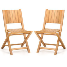 2 Pieces Teak Wood Outdoor Dining Chairs with Slatted Seat - $285.57 CAD