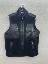 Michael Kors Mens Vest Size Medium Black Sherpa Faux Leather Detail Zip Up NWTs - £72.04 GBP