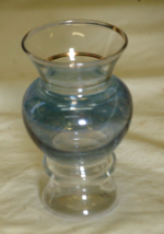Hand Painted Flower Vase Clear Glass Blue Hue Home Decor - $12.86