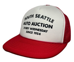 Vintage South Seattle Auto Auction Hat Cap Since 1954 Red Mesh Back Trucker Hat - £15.63 GBP