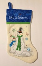 Adorable Fun Snowman Fleece 17&quot; Christmas Stocking Let it Snow White Blue - £14.00 GBP