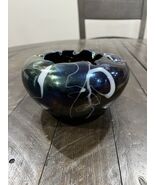 Amethyst Opalescent Threading Swirls Art Glass Handblown Rose Bowl - $2,363.75 MXN